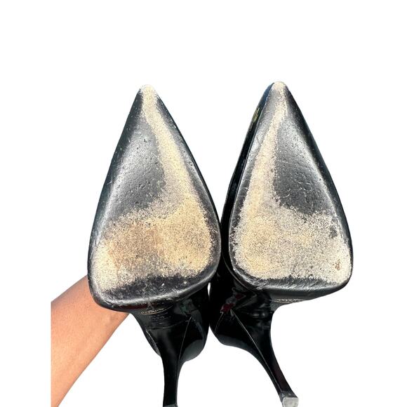 Prada Heels Black Ankle Strap Day to Night Patent Leather Pointed Toe Size 8 1/2 - Picture 10 of 13